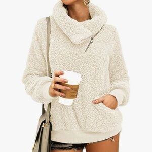 Women Sherpa Pullover Fleece Zip Sweatshirt